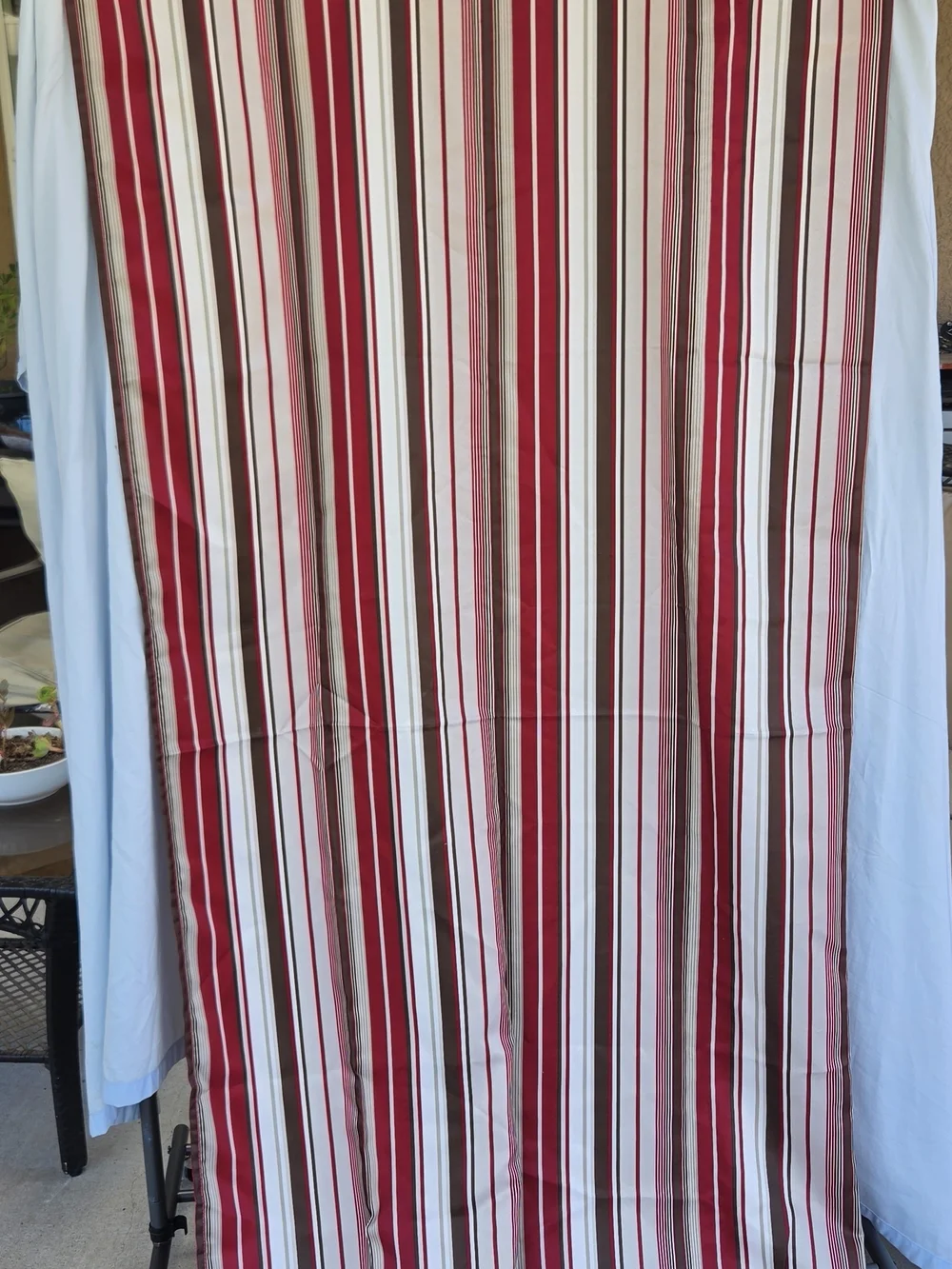 Mainstays Red and Cream Striped Shower Curtain with Decorative Bronze-Red Hooks